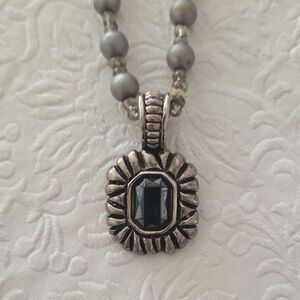 Chic Silver and Black Pendant Necklace